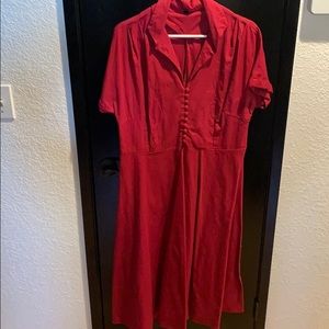 Burgundy swing dress with side zipper